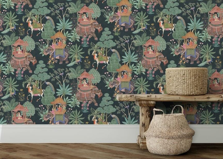 Esselle Emperor's Garden Black Multicoloured Wallpaper