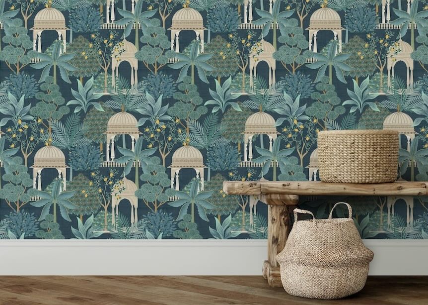 Esselle Exotic Pavilion Navy Wallpaper