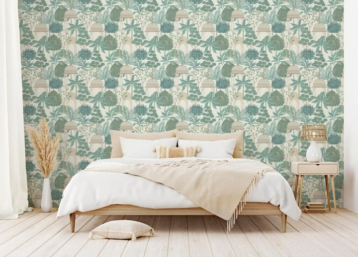 Esselle Exotic Pavilion Parchment/Green Wallpaper