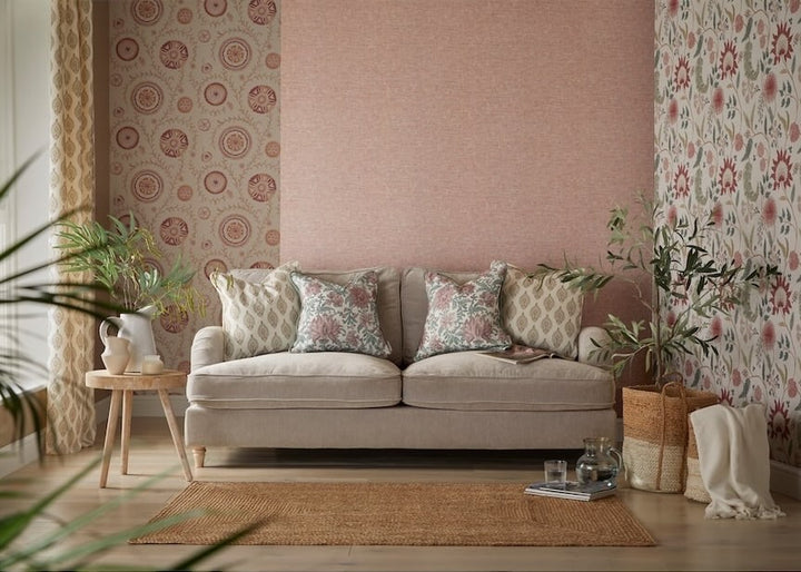 Esselle Fable Trail Linen/Raspberry/Green Wallpaper