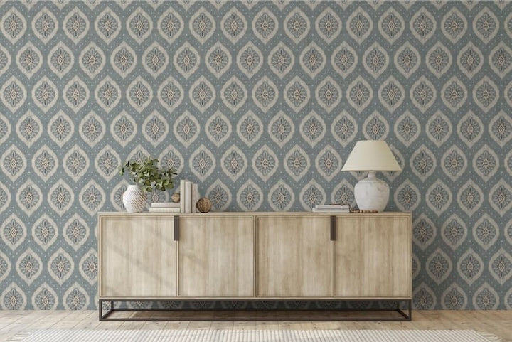 Esselle Odina Ikat Soft Blue Wallpaper