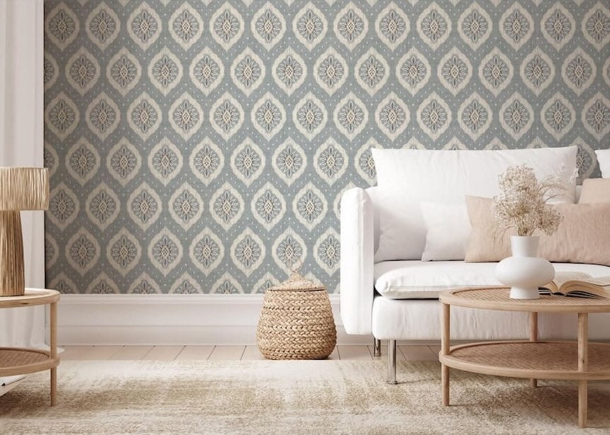 Esselle Odina Ikat Soft Blue Wallpaper