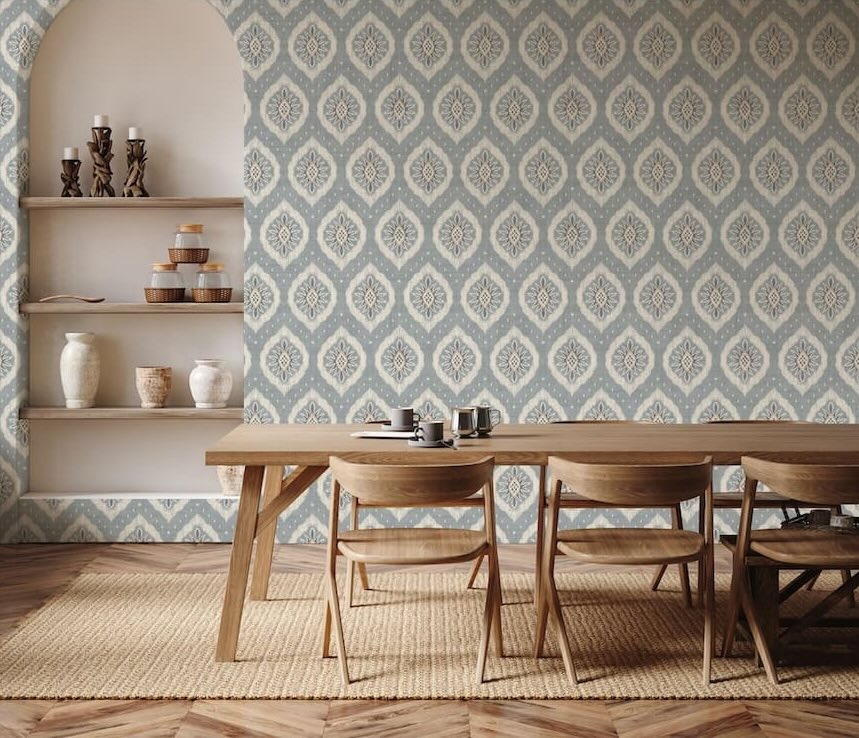 Esselle Odina Ikat Soft Blue Wallpaper