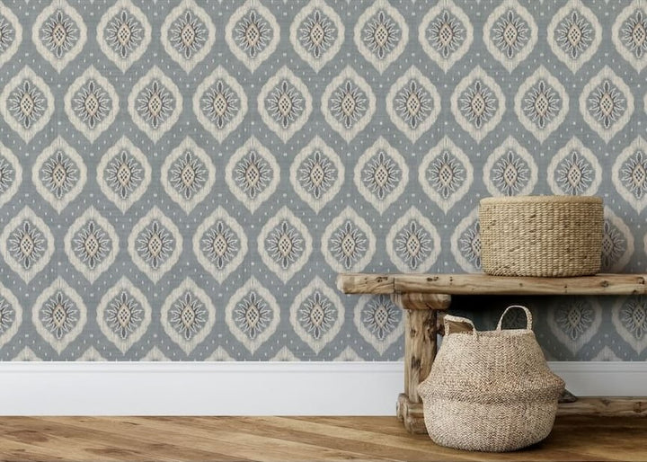 Esselle Odina Ikat Soft Blue Wallpaper