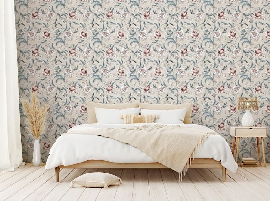 Esselle Tapestry Floral Vermilion Blue Wallpaper