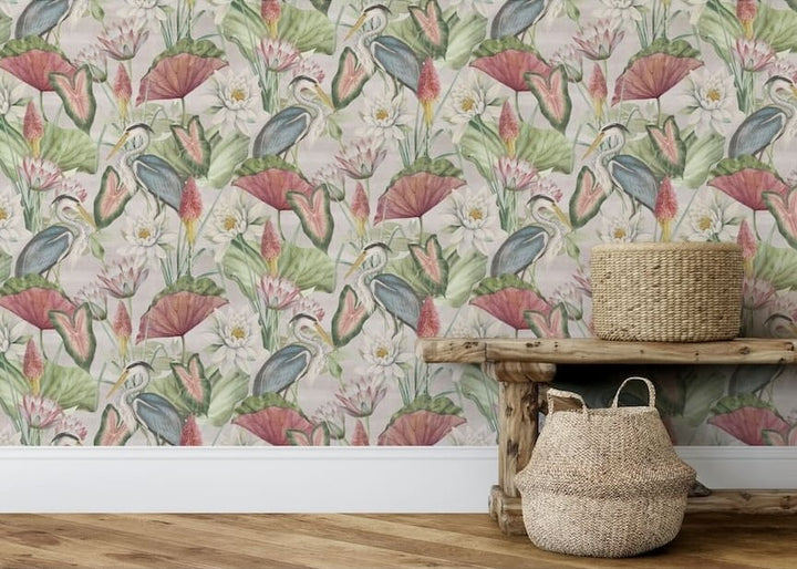 Esselle Waterlily Lake Linen Multicoloured Wallpaper