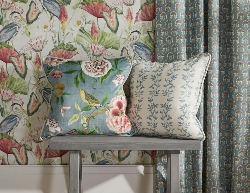 Esselle Waterlily Lake Linen Multicoloured Wallpaper