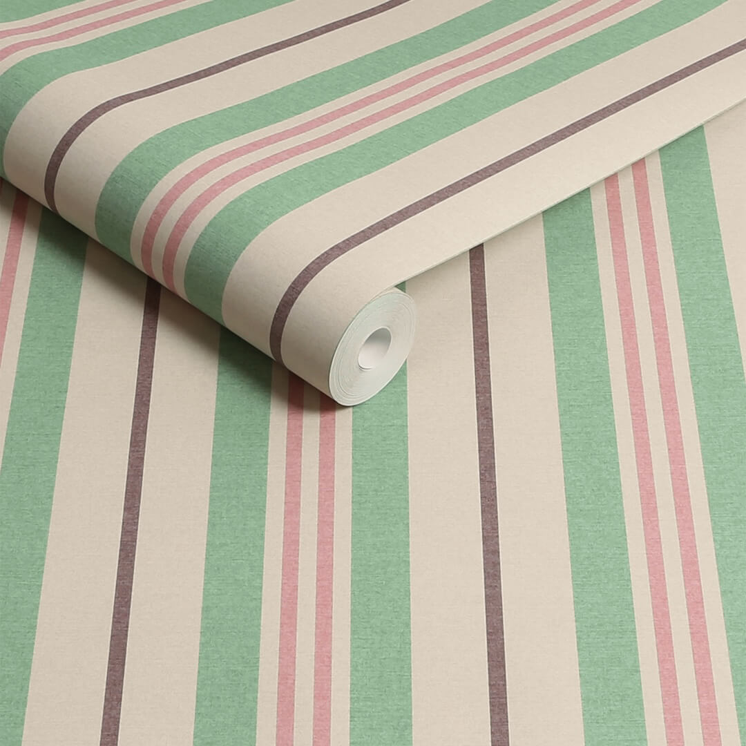 Joules Grove Stripe Pink & Green Wallpaper