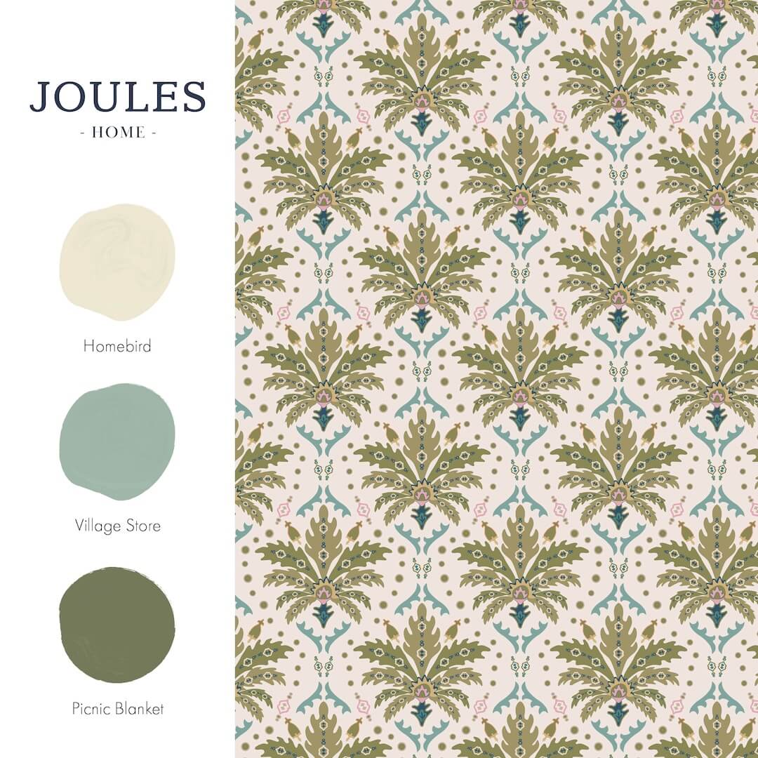 Joules Palm Geo Print Cream / Multi Wallpaper