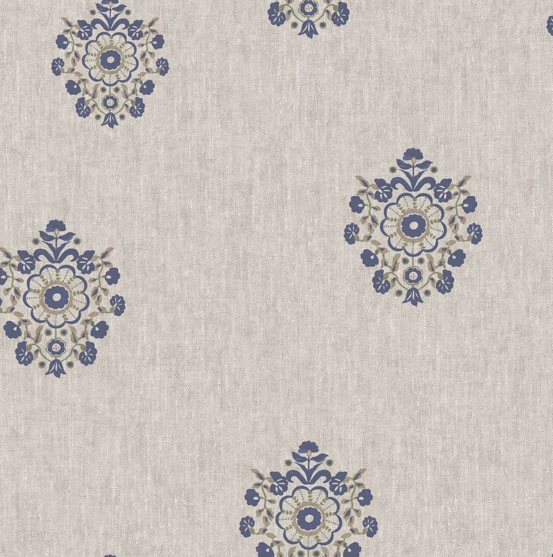 Joules Grove Motif Print Linen & Blue Wallpaper