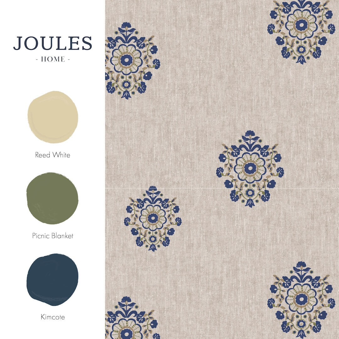 Joules Grove Motif Print Linen & Blue Wallpaper