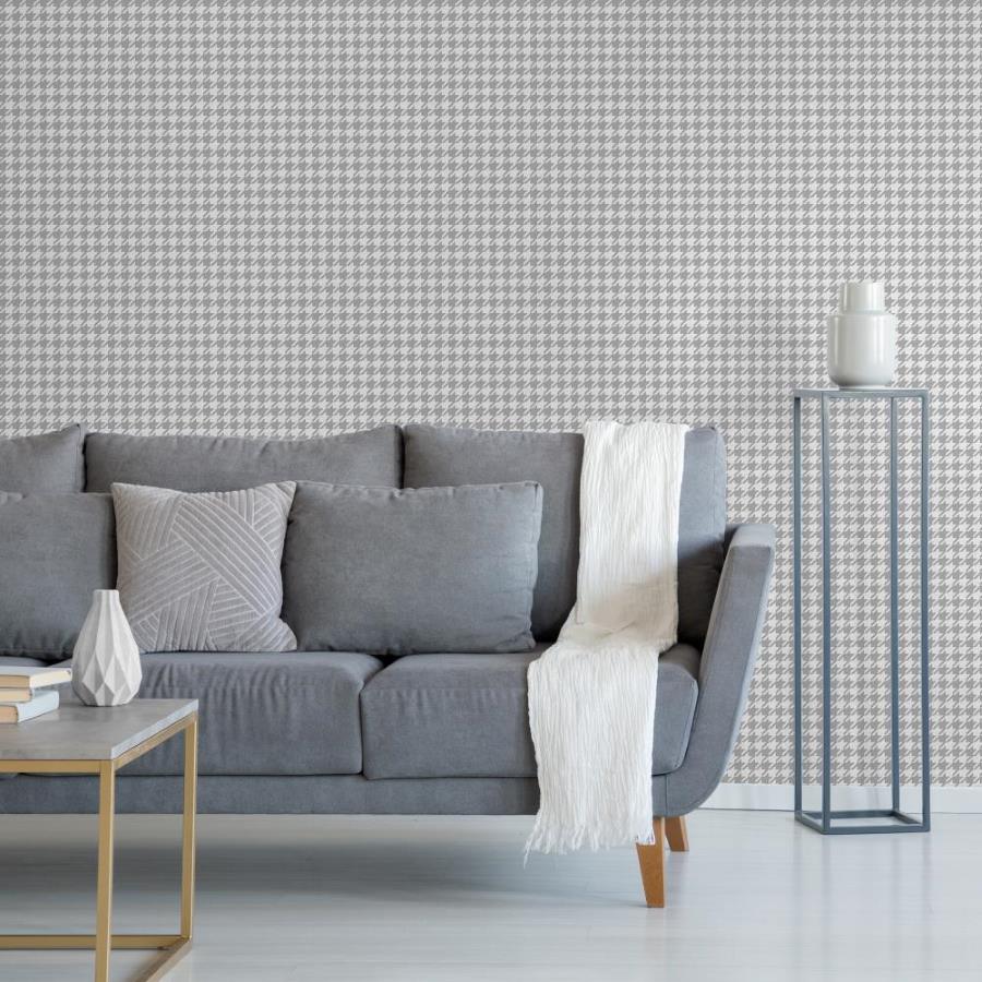 Muriva Houndstooth Geometric Silver/White Metallic Wallpaper