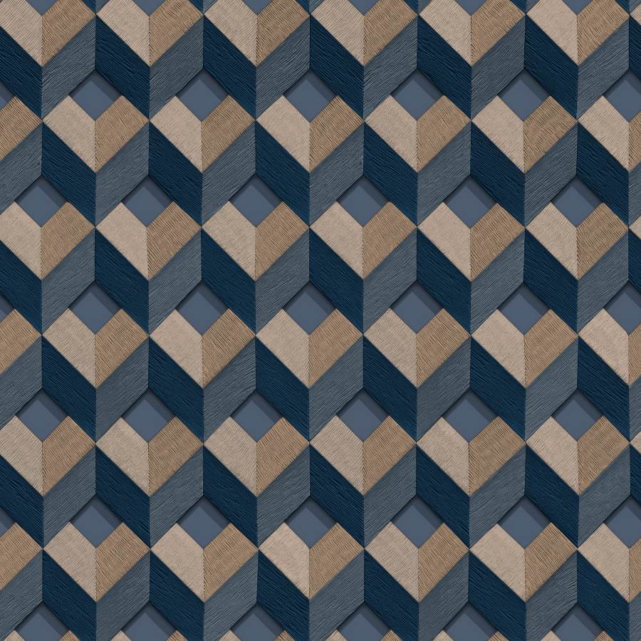 DE120134 - Decor Warehouse - 3D Stitched Cube Blue & Bronze Wallpaper - Decor Warehouse