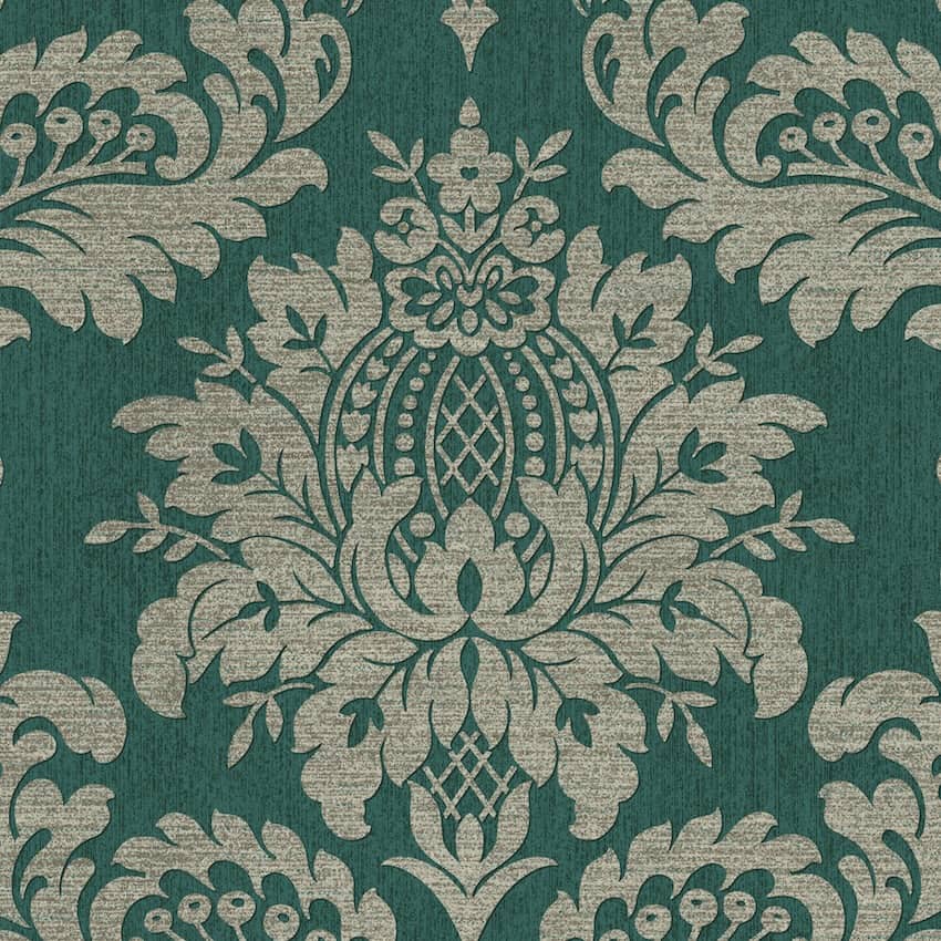 '-Graham & Brown-Archive Damask Teal & Gold Wallpaper-Decor Warehouse