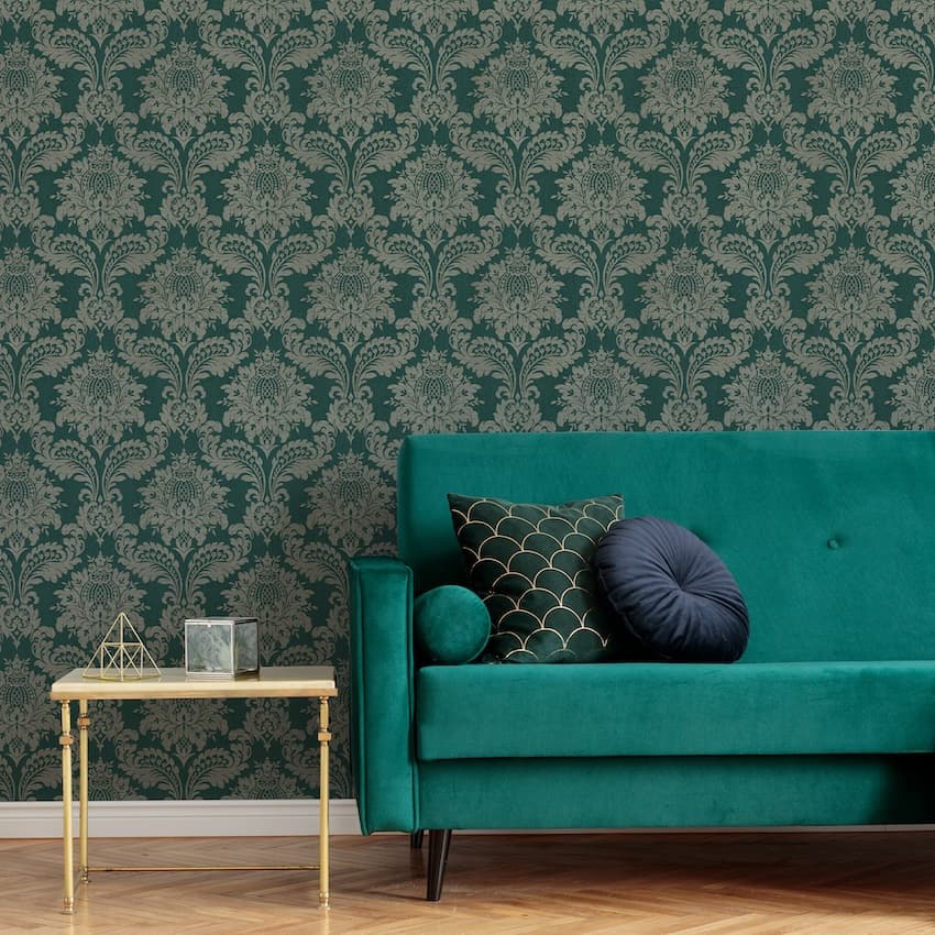 '-Graham & Brown-Archive Damask Teal & Gold Wallpaper-Decor Warehouse