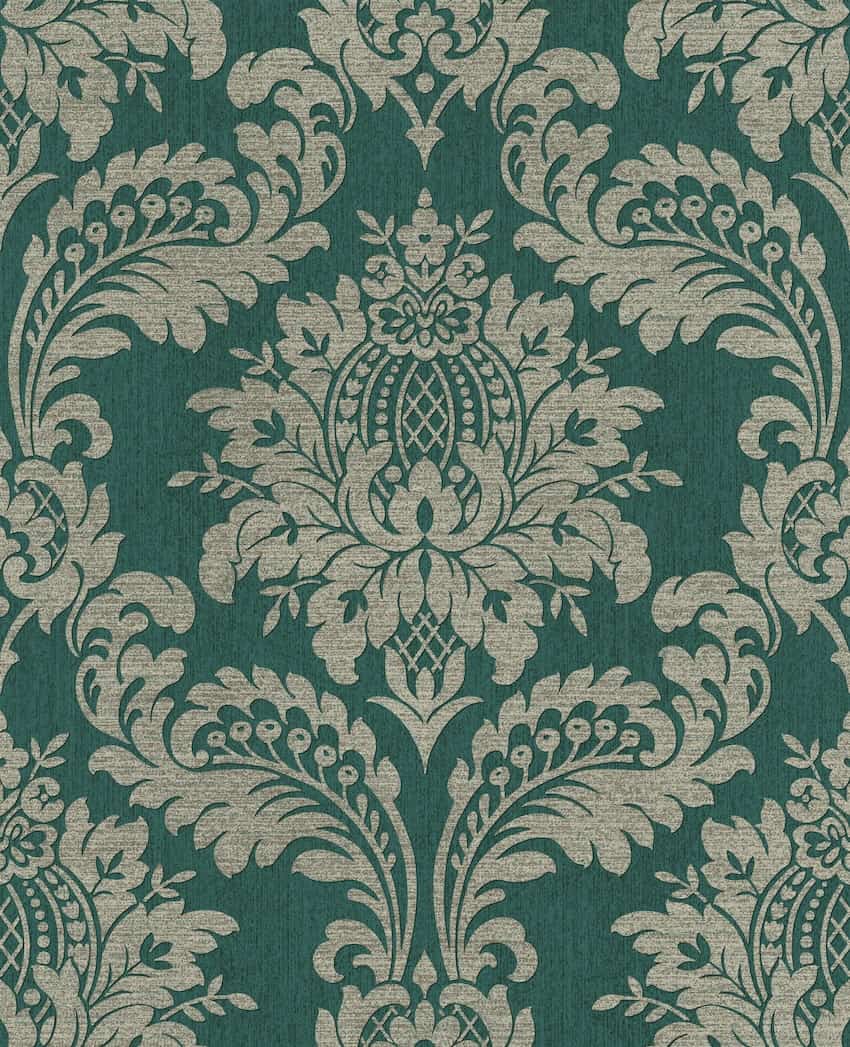 '-Graham & Brown-Archive Damask Teal & Gold Wallpaper-Decor Warehouse