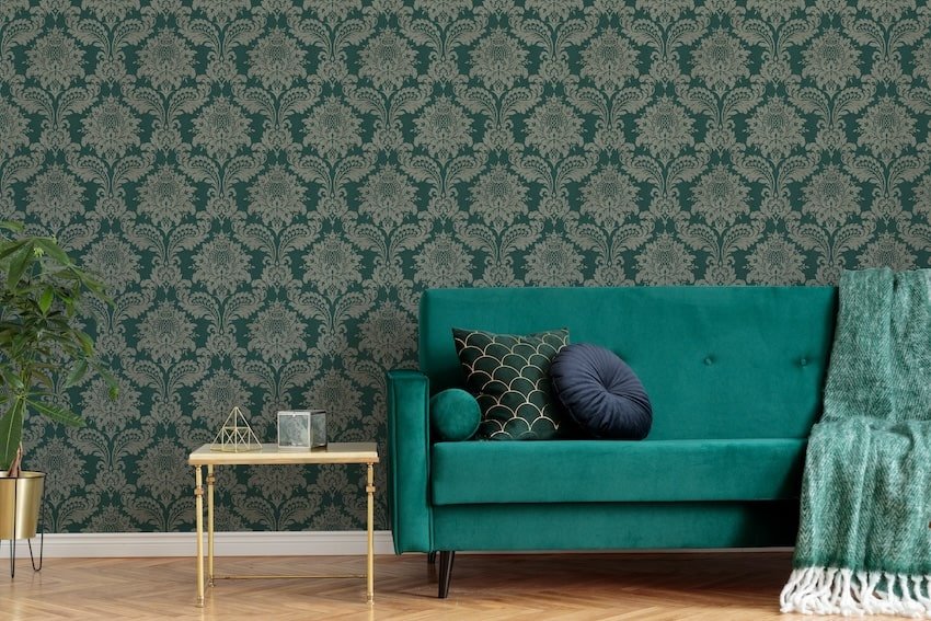 '-Graham & Brown-Archive Damask Teal & Gold Wallpaper-Decor Warehouse