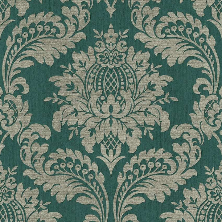 '-Graham & Brown-Archive Damask Teal & Gold Wallpaper-Decor Warehouse