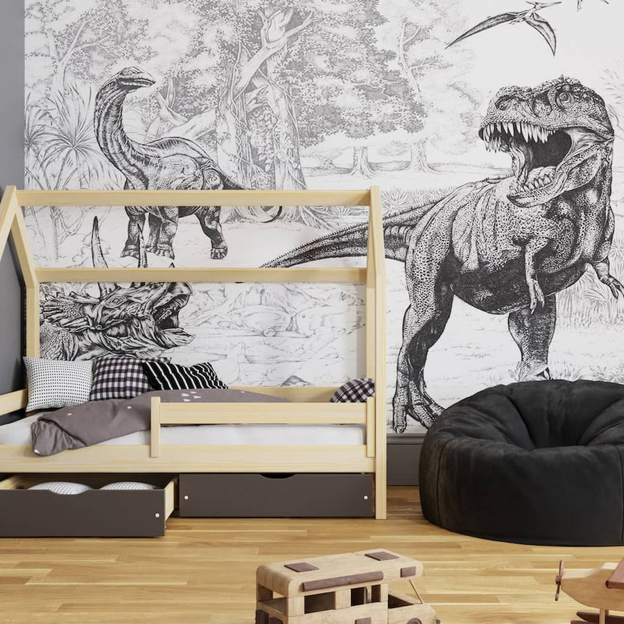 127187FXST - Graham & Brown - Art for the Home Jurassic Dino Mono Mural - Decor Warehouse