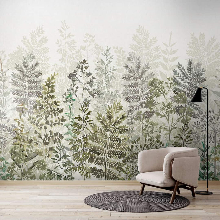 125936FXST - Graham & Brown - Art for the Home Leaf Silhouette Sage Mural - Decor Warehouse