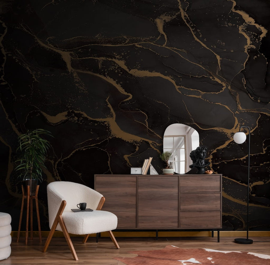 125612FXST - Graham & Brown - Art for the Home Marble Black Gold Mural - Decor Warehouse