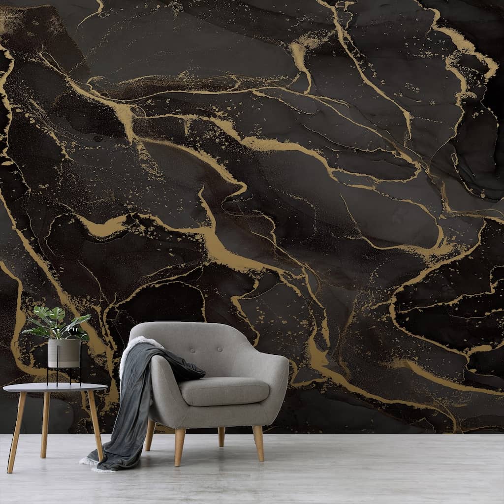 125612FXST - Graham & Brown - Art for the Home Marble Black Gold Mural - Decor Warehouse