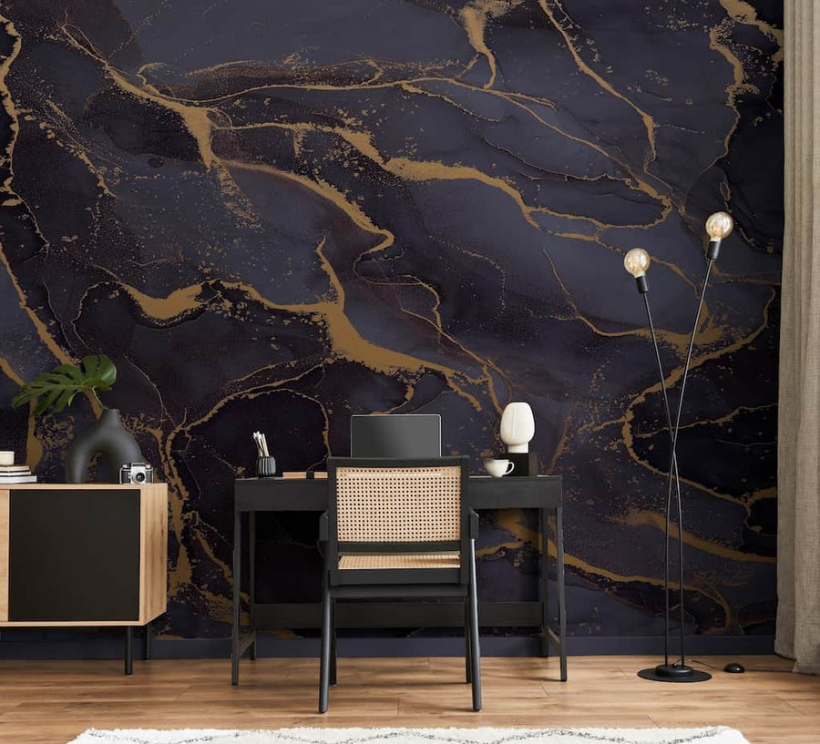 125585FXST - Graham & Brown - Art for the Home Marble Navy Gold Mural - Decor Warehouse