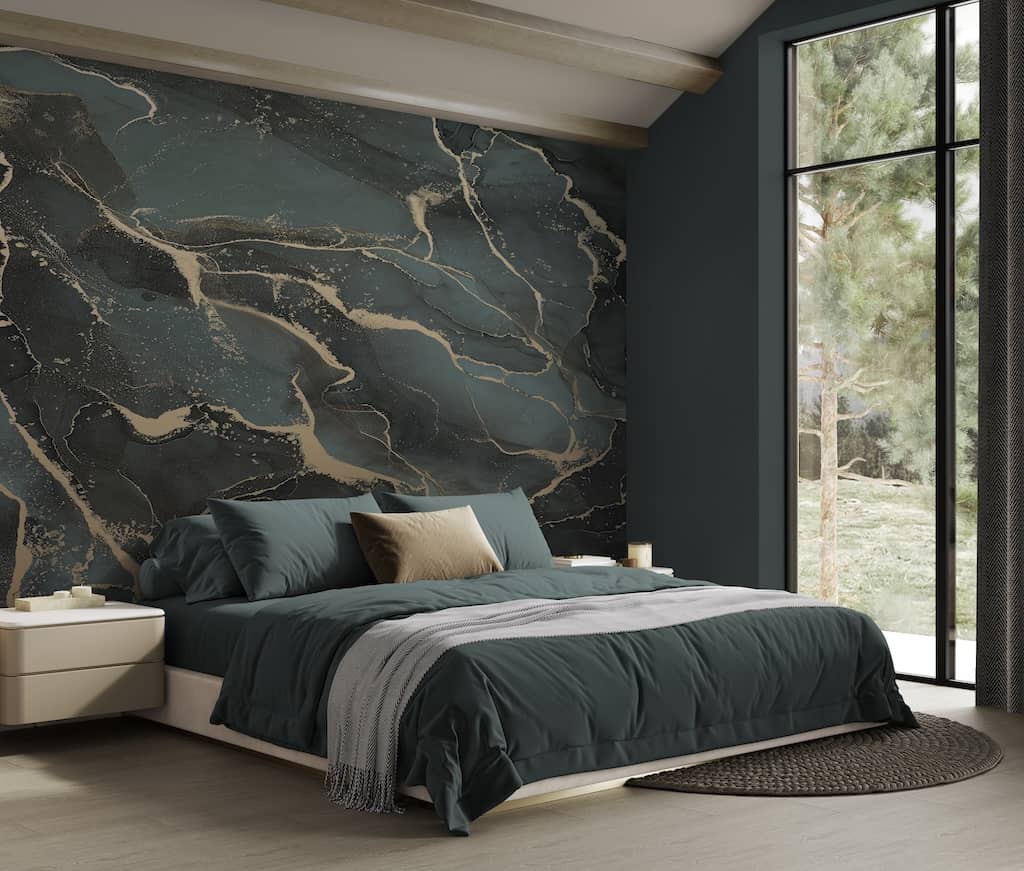 125603FXST - Graham & Brown - Art for the Home Marble Teal Gold Mural - Decor Warehouse