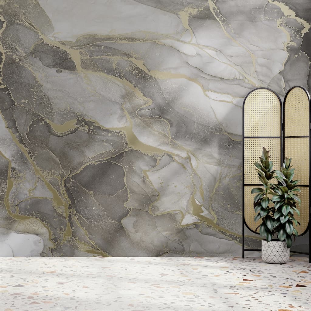 125594FXST - Graham & Brown - Art for the Home Marble White Gold Mural - Decor Warehouse