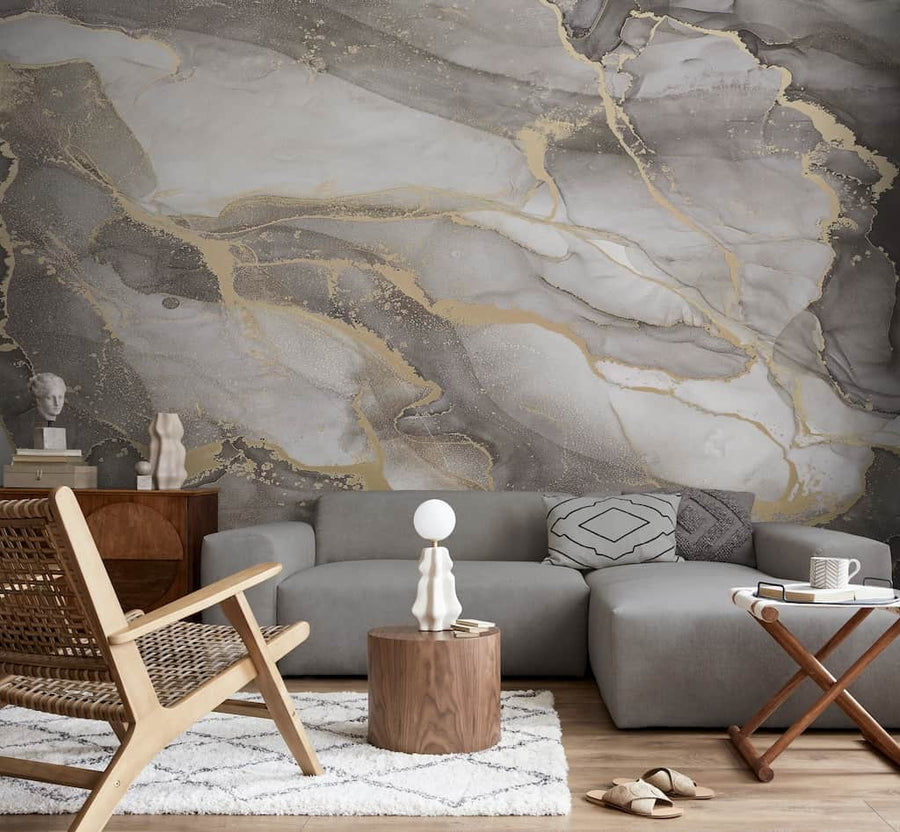 125594FXST - Graham & Brown - Art for the Home Marble White Gold Mural - Decor Warehouse