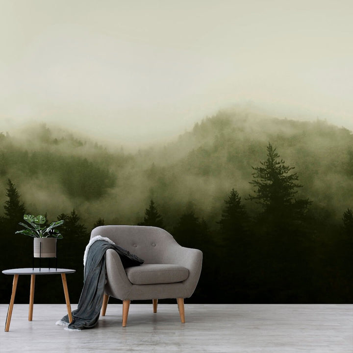 125702FXST - Graham & Brown - Art for the Home Misty Landscape Green Mural - Decor Warehouse