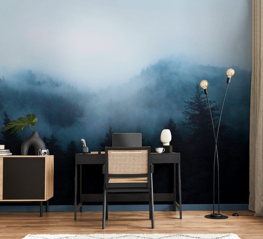 125729FXST - Graham & Brown - Art for the Home Misty Landscape Navy Mural - Decor Warehouse