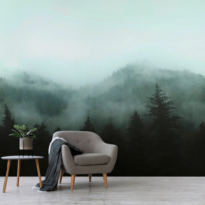 125711FXST - Graham & Brown - Art for the Home Misty Landscape Teal Mural - Decor Warehouse