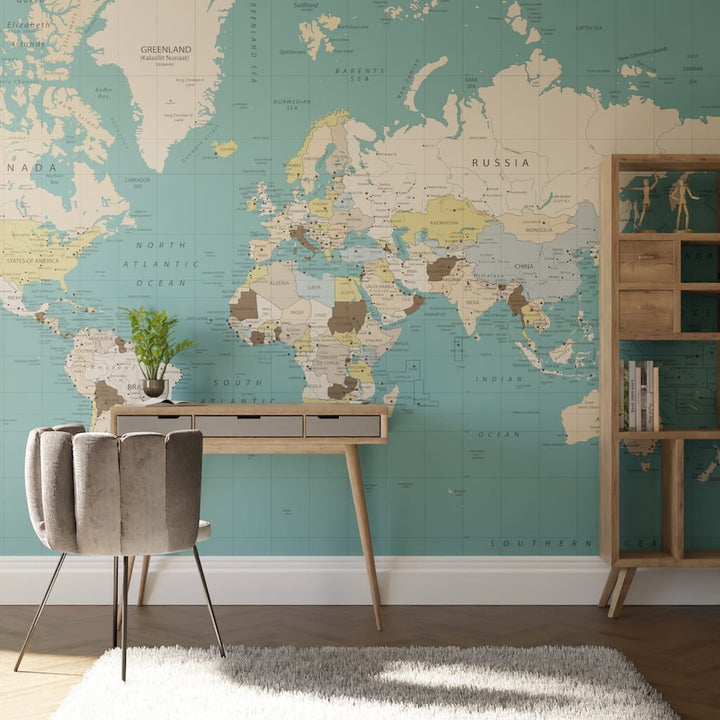 126269FXST - Graham & Brown - Art for the Home World Map Blue Mural - Decor Warehouse