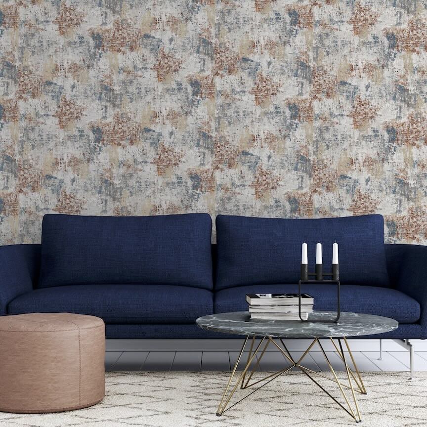 297406 - Arthouse - Arthouse Abstract Texture Copper Navy Wallpaper - Decor Warehouse