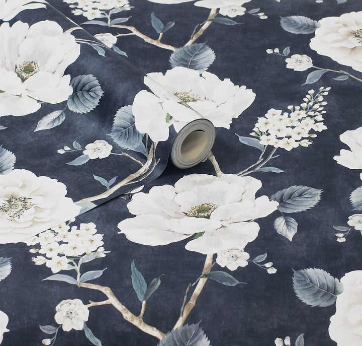 925505 - Arthouse - Arthouse Ashley Floral Navy Wallpaper - Decor Warehouse