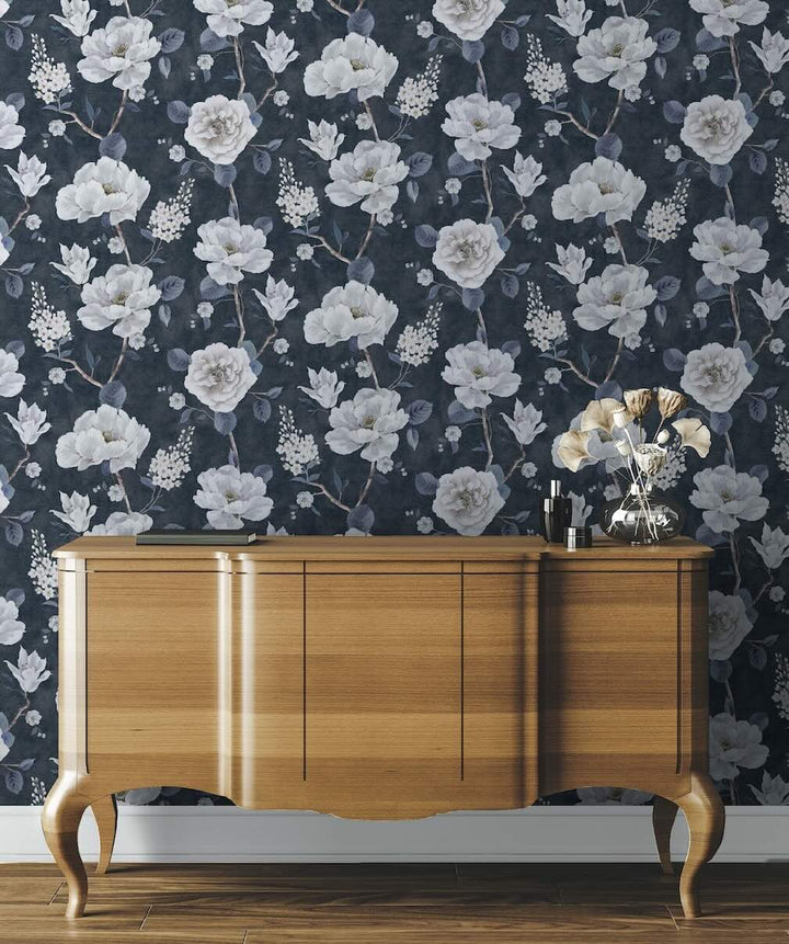 925505 - Arthouse - Arthouse Ashley Floral Navy Wallpaper - Decor Warehouse