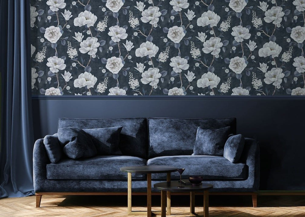 925505 - Arthouse - Arthouse Ashley Floral Navy Wallpaper - Decor Warehouse