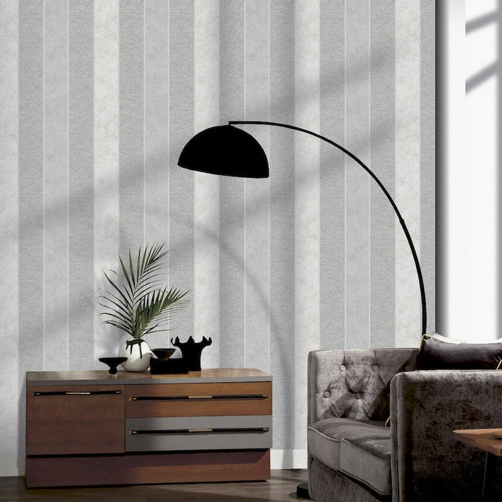 921300 - Arthouse - Arthouse Calico Stripe Grey Wallpaper - Decor Warehouse