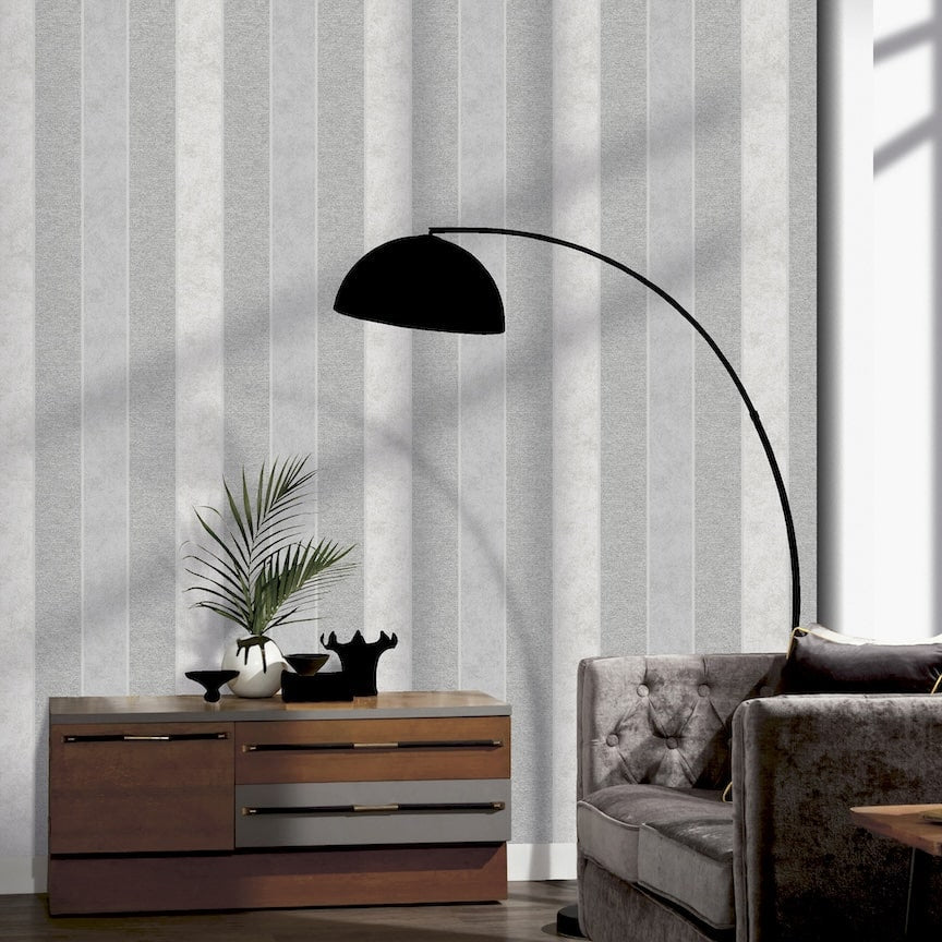 921300 - Arthouse - Arthouse Calico Stripe Grey Wallpaper - Decor Warehouse