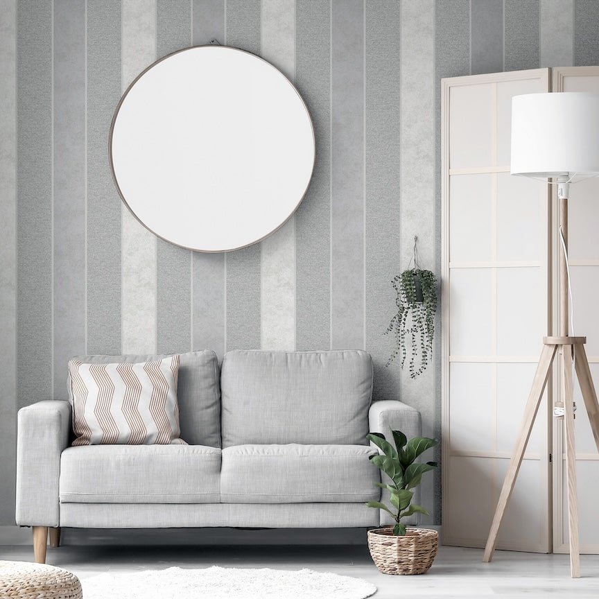 921300 - Arthouse - Arthouse Calico Stripe Grey Wallpaper - Decor Warehouse