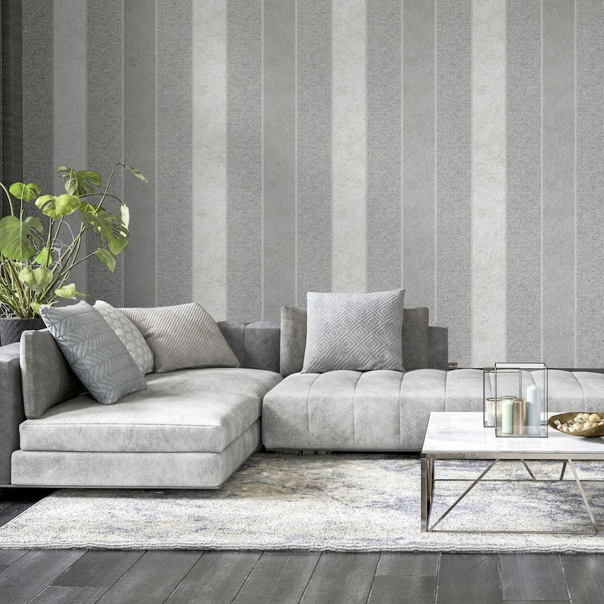 921300 - Arthouse - Arthouse Calico Stripe Grey Wallpaper - Decor Warehouse