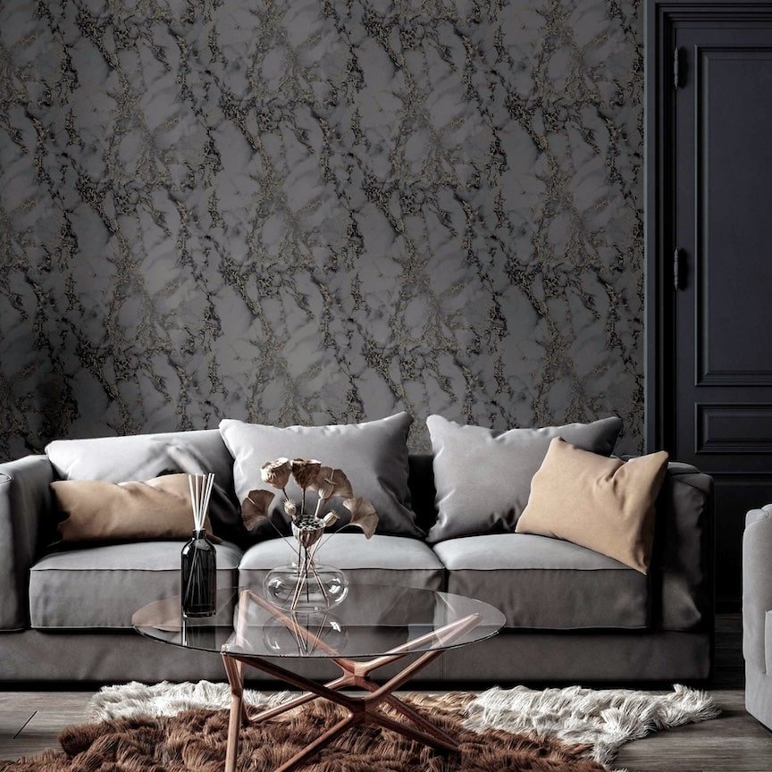 296702 - Arthouse - Arthouse Carrara Marble Charcoal Wallpaper - Decor Warehouse