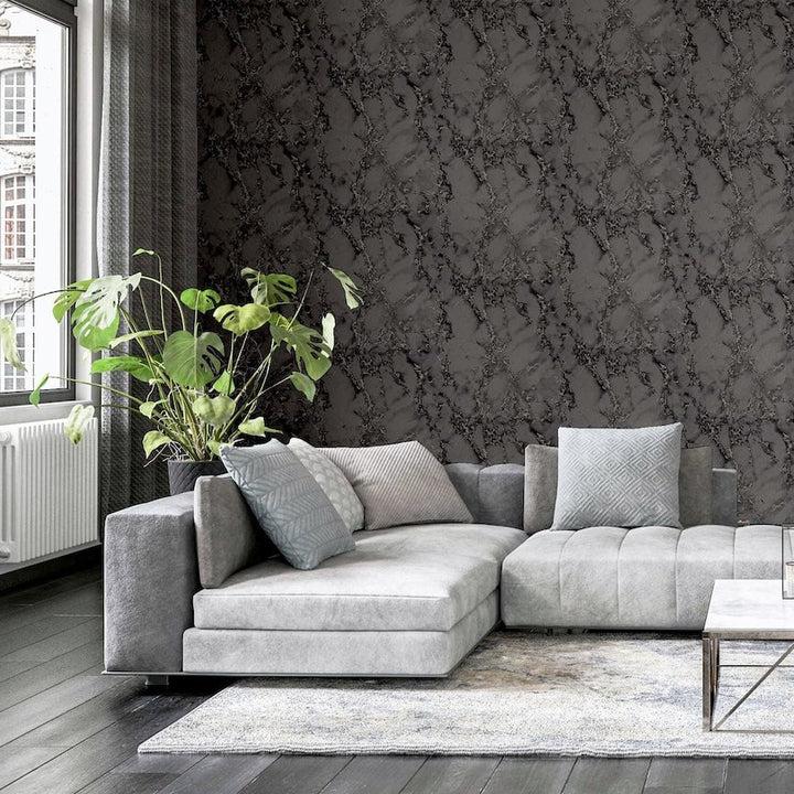 296702 - Arthouse - Arthouse Carrara Marble Charcoal Wallpaper - Decor Warehouse