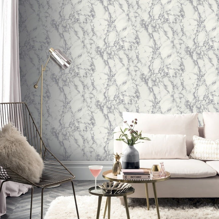 296701 - Arthouse - Arthouse Carrara Marble Silver Wallpaper - Decor Warehouse