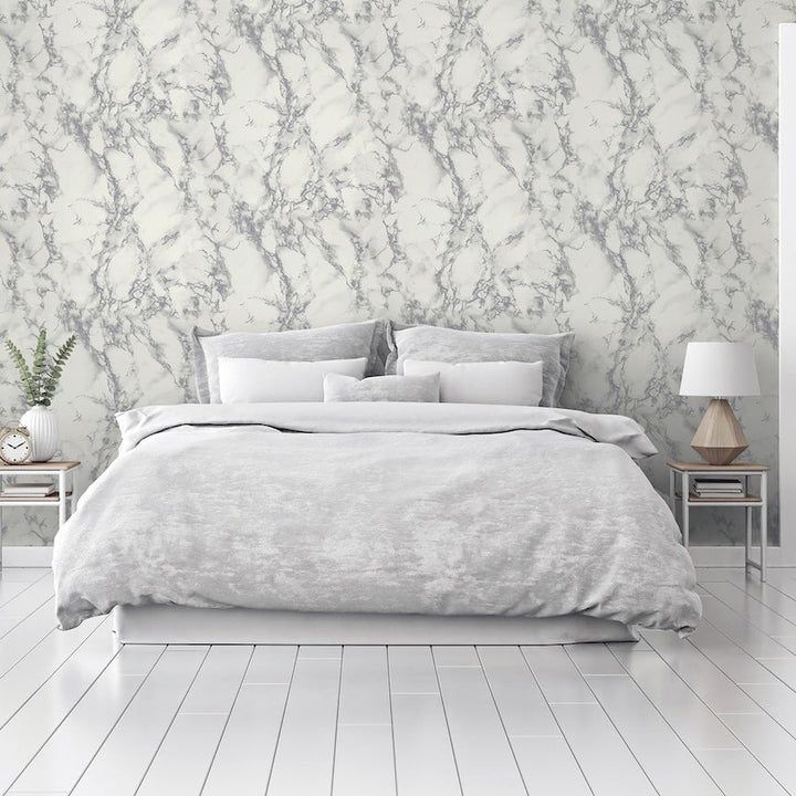 296701 - Arthouse - Arthouse Carrara Marble Silver Wallpaper - Decor Warehouse