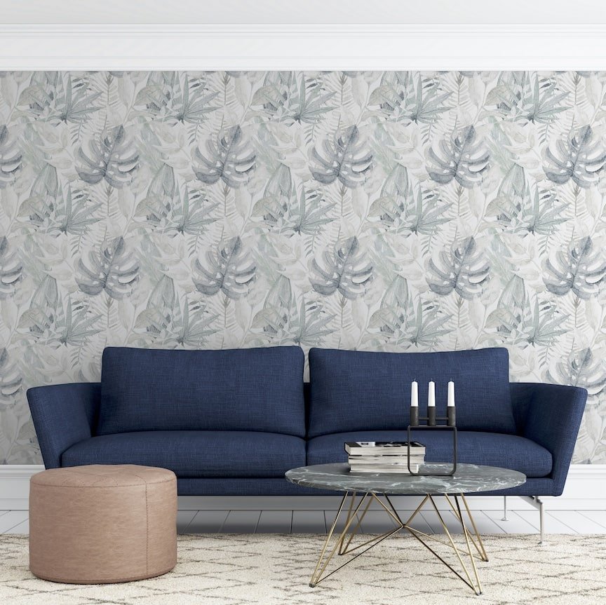 909908 - Arthouse - Arthouse Chalky Tropical Soft Navy Wallpaper - Decor Warehouse