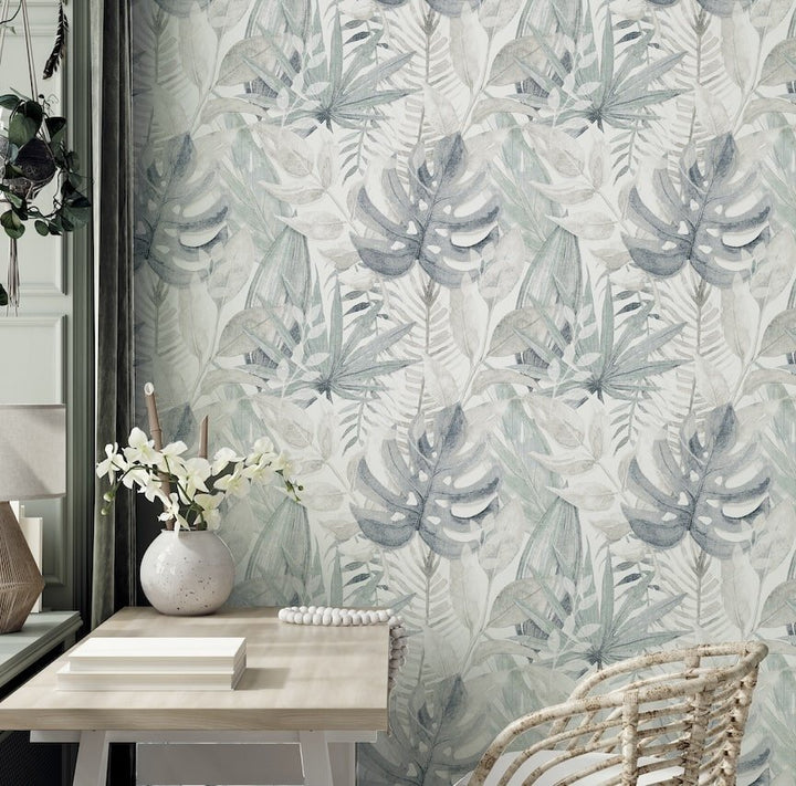 909908 - Arthouse - Arthouse Chalky Tropical Soft Navy Wallpaper - Decor Warehouse