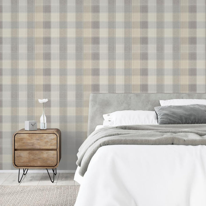 901902 - Arthouse - Arthouse Country Check Grey Wallpaper - Decor Warehouse