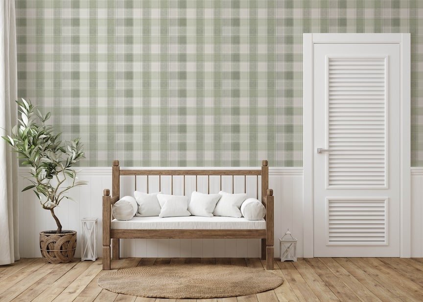 922806 - Arthouse - Arthouse Country Check Sage Wallpaper - Decor Warehouse